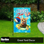 Load image into Gallery viewer, G128 Combo Pack: Garden Flag Stand Black 36x16 Inch &amp; Garden Flag Summer Fun with Cat in Pool 12x18 Inch