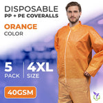 Load image into Gallery viewer, Orange Disposable Coveralls for Men Women 4X Large Pack of 5 Hazmat Suits Disposable Breathable PP PE 40 GSM Painters Coveralls Paint Suit with Open Wrists Ankles Front Zipper