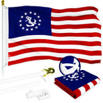 Load image into Gallery viewer, G128 Combo Pack: 6 Ft Tangle Free Aluminum Spinning Flagpole (White) &amp; American USA Yacht Ensign Flag 3x5 Ft, ToughWeave Series Embroidered 300D Polyester  Pole with Flag Included