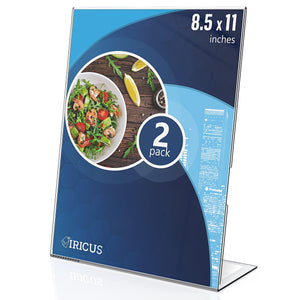 2 Pack Acrylic Sign Holders 8.5x11 Plastic Stands for Display 8 1 2 x 11 Acrylic Sign Holder with Vertical Slanted Back Clear Plastic Sign Holder Paper Display Table Stand Flyer Document Paper