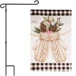 Load image into Gallery viewer, G128 Combo Pack: Garden Flag Stand Black 36 in x 16 in &amp; Garden Flag Winter Decoration Mittens with Evergreen Arrangement 12x18 DoubleSided Blockout Fabric