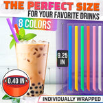 Load image into Gallery viewer, Large Pack of 300 Boba Straws Individually Wrapped – Thick Smoothie Straws Disposable for Milkshakes Bubble Tea Ice Lattes &amp; Lemonade Bar Supplies – (0.4  Wide 9.25  Tall) 8 Colors Smooth Edges
