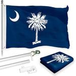Load image into Gallery viewer, G128 Combo Pack: 6 Feet Tangle Free Spinning Flagpole (Silver) South Carolina SC State Flag 3x5 ft Printed 150D Brass Grommets (Flag Included) Aluminum Flag Pole