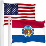 Load image into Gallery viewer, G128 Combo Pack: American USA Flag 3x5 Ft &amp; Missouri Flag 3x5 Ft, Both Printed 150D Polyester, Indoor/Outdoor, Brass Grommets