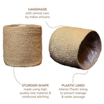 Load image into Gallery viewer, Jute Planter Basket Set of 2 Woven Jute Rope Covers for Decorating Indoor Outdoor Succulents Small Plant Pots Multi Purpose Storage Bins 6.5 Inches   Modern Style Décor  Brown