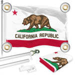 Load image into Gallery viewer, G128 Combo Pack: 6 Ft Tangle Free Aluminum Spinning Flagpole (Silver) &amp; California CA State Flag 3x5 Ft, LiteWeave Pro Series Printed 150D Polyester, 4 Corner Brass Grommets  Pole with Flag Included