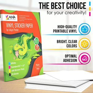 Printable Vinyl Sticker Paper Waterproof Decal for Inkjet Printer 70 Matte Sheet
