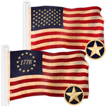 Load image into Gallery viewer, G128 Combo Pack: American USA TeaStained Flag 3x5 Ft &amp; 1776 TeaStained Flag 3x5 Ft  Both ToughWeave Pro Series Embroidered 420D Polyester, Embroidered Design, Indoor/Outdoor, Brass Grommets