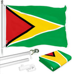 Load image into Gallery viewer, G128 Combo Pack: 6 Ft Tangle Free Aluminum Spinning Flagpole (Silver) &amp; Guyana Guyanese Flag 3x5 Ft, LiteWeave Pro Series Printed 150D Polyester  Pole with Flag Included