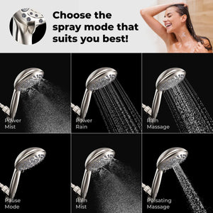 High Pressure 6 Settings Shower Head with Handheld Detachable Set Nickel Finish