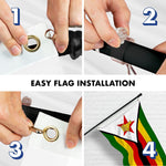 Load image into Gallery viewer, G128 Combo Pack: 6 Ft Tangle Free Aluminum Spinning Flagpole (Black) &amp; Zimbabwe Zimbabwean Flag 3x5 Ft, LiteWeave Pro Series Printed 150D Polyester  Pole with Flag Included