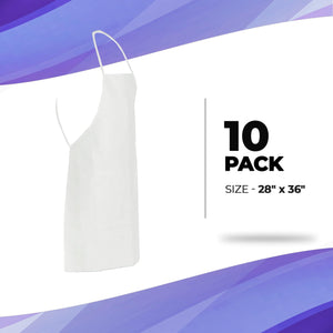 White Disposable Aprons for Adults 28x36 Inch Pack of 10 Large Size 60 GSM