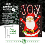 Load image into Gallery viewer, G128 Combo Pack: Garden Flag Stand Black 36 in x 16 in &amp; Garden Flag Christmas Decoration Joyful Santa 12x18 DoubleSided Blockout Fabric