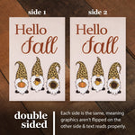 Load image into Gallery viewer, G128 Garden Flag Hello Fall Three Gnomes with Pumpkin Acorn Sunflower 12x18 Burlap Fabric