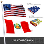 Load image into Gallery viewer, G128 Combo Pack: USA American Flag 3x5 Ft Embroidered Stars &amp; Peru (Peruvian) Flag 3x5 Ft Doublesided Embroidered 210D