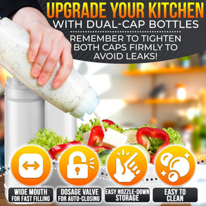Set of 6 Condiment Squeeze Bottles for Sauces 16 oz – Self Closing Valve Easy to Fill Clear Design  Ready to Dispense for Dressings Condiments and Sauces  Durable and Convenient