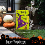 Load image into Gallery viewer, G128  Halloween Garden Flag, Trick or Treat Quote with Witch Garden Yard Decorations,   12x18 Inch  Printed 150D Polyester  Rustic Holiday Seasonal Outdoor Flag