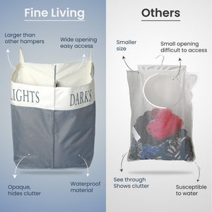 The Fine Living Co. X Large Two Compartments Hanging Laundry Hamper with Over Door Hooks Durable Space Saving Laundry Bag Storage with Bottom Zipper Wide Open Top Dark Light Compartment(25 x10 x31 )