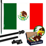 Load image into Gallery viewer, G128 Combo Pack: 5 Ft Tangle Free Aluminum Spinning Flagpole (Black) &amp; Mexico Mexican Flag 2.5x4 Ft, Double ToughWeave Series Double Sided Embroidered 210D Polyester  Pole with Flag Included