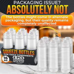 Load image into Gallery viewer, Set of 6 Condiment Squeeze Bottles for Sauces 16 oz Easy to Fill Clear Bottles with Self Closing Valve Ready to Dispense for Dressings Ketchup Mustard &amp; More Durable Reusable Mess Free Design