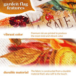 Load image into Gallery viewer, G128 Combo Pack: Garden Flag Stand Black 36 in x 16 in &amp; Garden Flag Fall Decoration Gather Happy Moments Flower Truck 12x18 DoubleSided Blockout Fabric