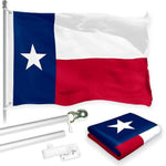 Load image into Gallery viewer, G128 Combo Pack: 6 Feet Tangle Free Spinning Flagpole (Silver) Texas TX State Flag 3x5 ft Printed 150D Brass Grommets (Flag Included) Aluminum Flag Pole