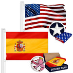 Load image into Gallery viewer, G128 Combo Pack: USA American Flag 3x5 Ft Embroidered Stars &amp; Spain (Spanish) Flag 3x5 Ft Doublesided Embroidered 210D