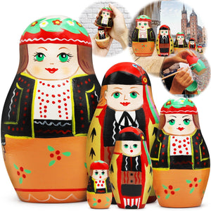 Polish Nesting Dolls Set 5 pcs Hand Painted Wooden Matryoshka Dolls in Polish