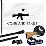 Load image into Gallery viewer, G128 Combo Pack: 6 Ft Tangle Free Aluminum Spinning Flagpole (Black) &amp; Come and Take It Rifle White Flag 3x5 Ft, Double ToughWeave Series Double Sided Embroidered 210D Polyester  Pole with Flag