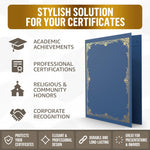 Load image into Gallery viewer, 50 Pack Premium Blue Certificate Holders 8.5 x 11 inch Heavyweight 300gsm Cardstock Diploma Holder &amp; Certificate Folder   Award Certificate Folders for Graduation with Gold Foil Diploma Cover