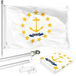 Load image into Gallery viewer, G128 Combo Pack: 6 Ft Tangle Free Spinning Flagpole (Silver) &amp; Rhode Island Flag 3x5 Ft Printed 150D Polyester, Brass Grommets (Flag Included) Aluminum Flag Pole