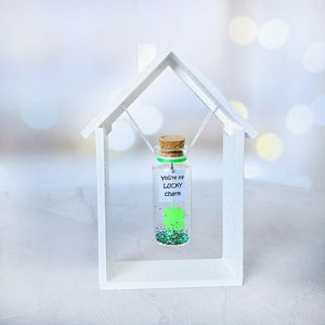 Tiny Magical Message in a Bottle Gift Idea Classy Inspirational Gifts for Him and Her Unique Presents for Women and Men (Green Clover You're My Lucky Charm in Wooden Frame)