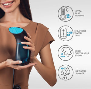 Travel Steamer for Clothes Handheld Garment Steamer Mini Portable Fabric Steamer Iron Wrinkles Steam Remover 25s Fast Heat up 120ml Water Tank Anti Leak Ironing Pump System 950W – 360°