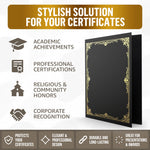 Load image into Gallery viewer, 50 Pack Premium Black Certificate Holders 8.5 x 11 inch Heavyweight 300gsm Cardstock Diploma Holder &amp; Certificate Folder Award Certificate Folders for Graduation with Gold Foil Diploma Cover