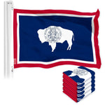 Load image into Gallery viewer, G128 5 Pack: Wyoming WY State Flag  3x5 Ft  LiteWeave Pro Series Printed 150D Polyester  Indoor/Outdoor, Vibrant Colors, Brass Grommets, Thicker and More Durable Than 100D 75D Polyester