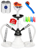 Load image into Gallery viewer, White Black Hookah set with everything Hookah Set 2 Hose Hookah LilOne
