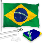 Load image into Gallery viewer, G128 Combo Pack: 6 Feet Tangle Free Spinning Flagpole (Silver) Brazil Brazilian Flag 3x5 ft Printed 150D Brass Grommets (Flag Included) Aluminum Flag Pole