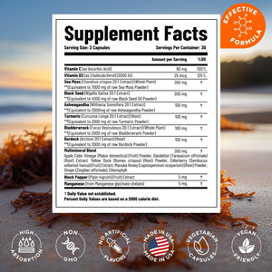 Powerful 20000mg Blend of Irish Sea Moss 60 Capsules 30 Day Supply Black Seed