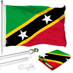 Load image into Gallery viewer, G128 Combo Pack: 6 Ft Tangle Free Aluminum Spinning Flagpole (Silver) &amp; Saint Kitts and Nevis Flag 3x5 Ft, LiteWeave Pro Series Printed 150D Polyester  Pole with Flag Included