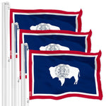Load image into Gallery viewer, G128 3 Pack: Wyoming WY State Flag  3x5 Ft  LiteWeave Pro Series Printed 150D Polyester  Indoor/Outdoor, Vibrant Colors, Brass Grommets, Thicker and More Durable Than 100D 75D Polyester