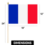 Load image into Gallery viewer, G128 24 Pack Handheld France French Stick Flags  12x18 In  Printed 150D Polyester, Country Flag, Solid Wooden Stick, Spear Gold Tip