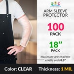 Load image into Gallery viewer, Clear Arm Sleeves Covers 18 Inch. Pack of 100 Disposable Protectors With Elastic Ends 1 mil. Waterproof Polyethylene Sleeve for Arms