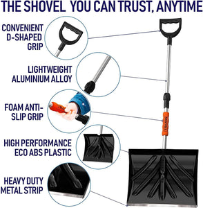 Snow Shovel for Driveway Car Home Garage   Portable Folding Snow Shovel with Retractable Ergonomical Handle and Large Capacity for Snow Removal   Heavy Duty Metal Collapsible Shovel Removal (Dark)