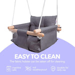 Load image into Gallery viewer, Dark Gray Canvas Baby Swing Wooden Hanging Swing Seat Chair with Safety Belt Durable Baby Swing Chair Outdoor and Indoor Swing for Kids Mounting Hardware Included Dark Gray