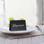 Load image into Gallery viewer, 10 Pack Black Reserved Table Signs for Wedding Gold Foil Reserved Seating Signs for Wedding Chairs Church Pews Double Sided Cardstock Reserved Signs for Tables Table Tent Reservation Cards
