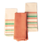 Load image into Gallery viewer, The Fine Living Co. Decorative Kitchen Towels Set of 3 Recycled Cotton Waffle Weave Dish Towels for Drying Dishes 28x18 inch Red and Green Absorbent Tea Towels Boho Stripe Design Eco Friendly
