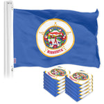 Load image into Gallery viewer, G128 10 Pack: Minnesota MN State Flag  3x5 Ft  LiteWeave Pro Series Printed 150D Polyester  Indoor/Outdoor, Vibrant Colors, Brass Grommets, Thicker and More Durable Than 100D 75D Polyester