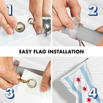 Load image into Gallery viewer, G128 Combo Pack: 6 Feet Tangle Free Spinning Flagpole (Silver) Chicago City Flag 3x5 ft Printed 150D Brass Grommets (Flag Included) Aluminum Flag Pole