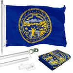 Load image into Gallery viewer, G128 Combo Pack: 6 Ft Tangle Free Spinning Flagpole (Silver) &amp; Nebraska Flag 3x5 Ft Printed 150D Polyester, Brass Grommets (Flag Included) Aluminum Flag Pole
