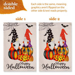 Load image into Gallery viewer, G128 Combo Pack: Garden Flag Stand Black 36 in x 16 in &amp; Garden Flag Happy Halloween Decoration Two Witchy Gnomes 12x18 DoubleSided Blockout Fabric